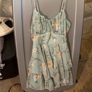Floral Tiered Mini Dress in Sage Green - Lightweight Spaghetti Strap